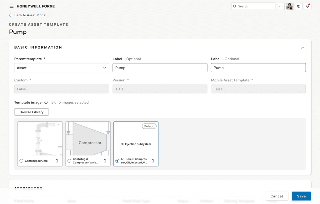 Final design for he Asset template page with a new default image selected