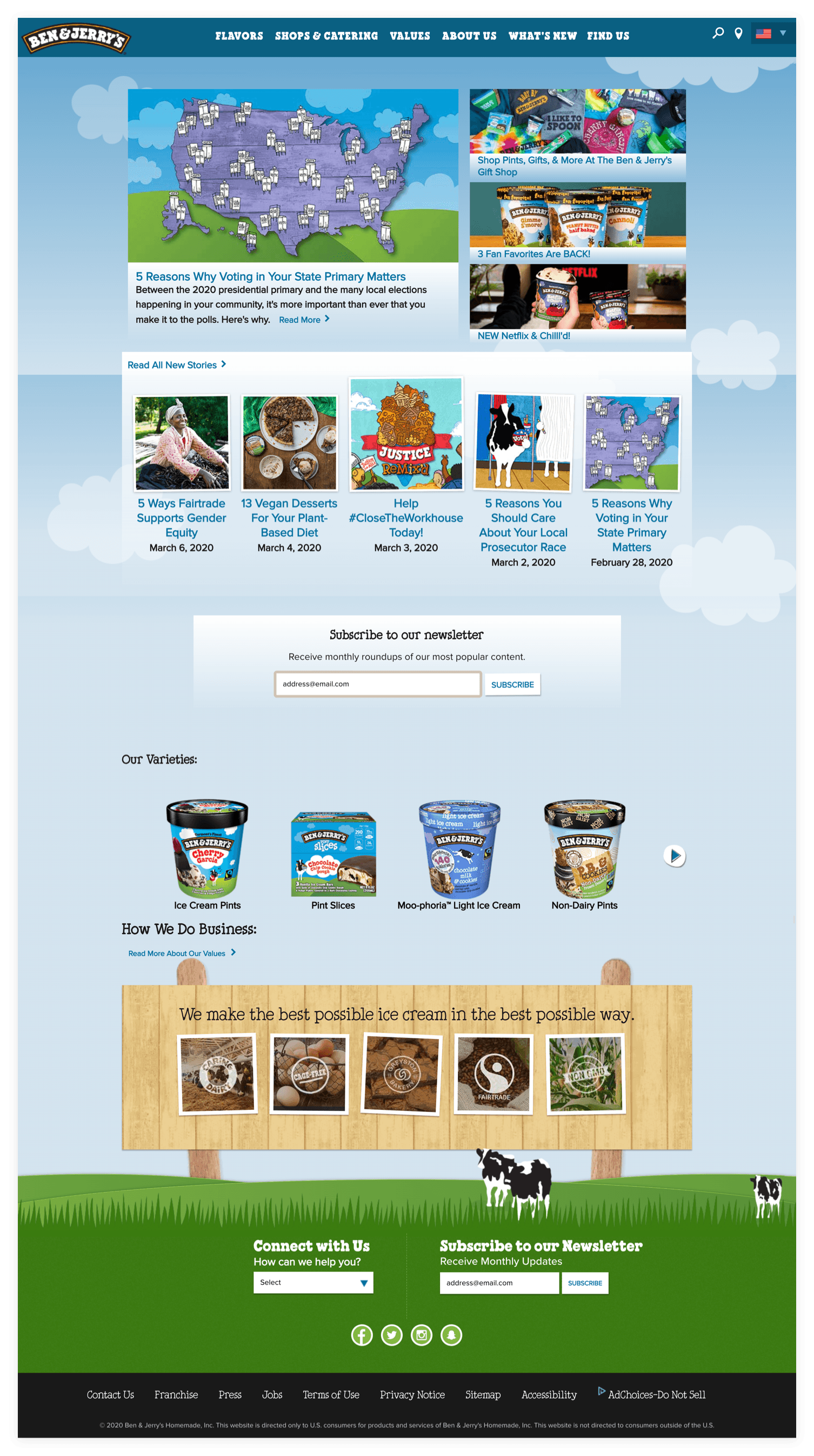Ben & Jerry’s website before the unsolicited redesign