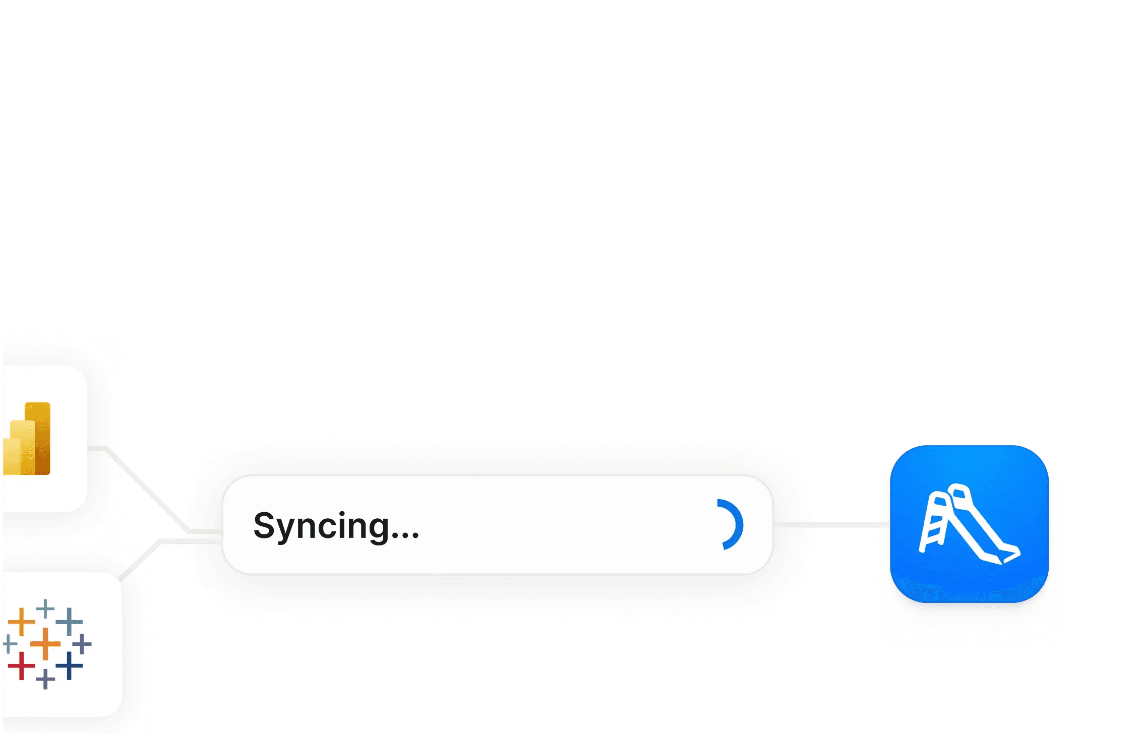 Two app icons with lines moving into a loading syncing button into a Playground app icon