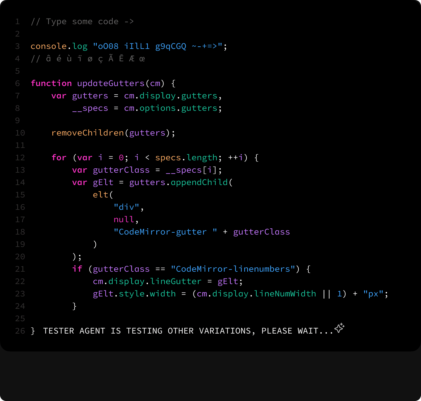 Image of Tester Agent Testing in Chorus Code editor