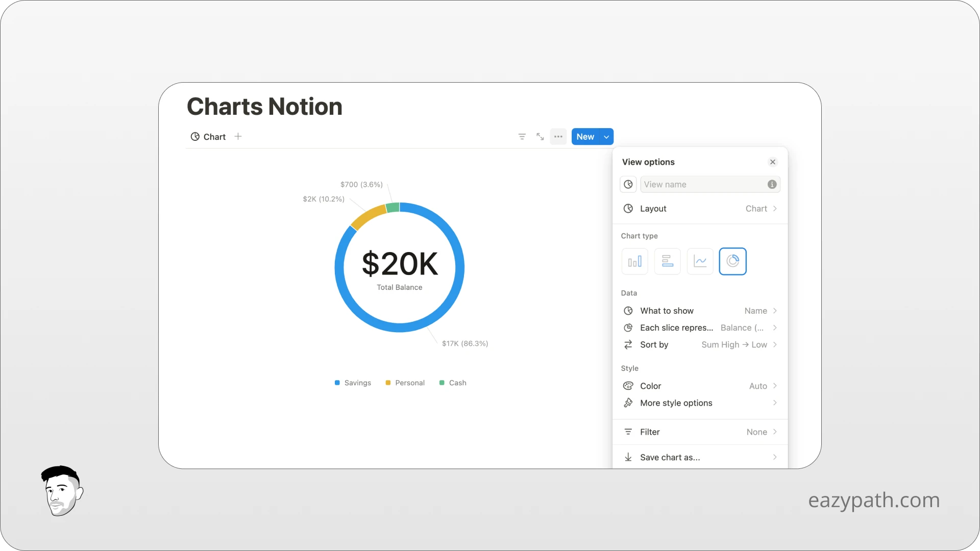 What are the different types of chart in Notion - Pie Chart