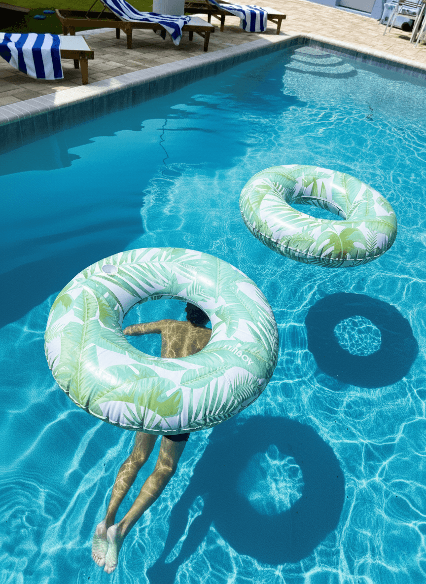 Private pool with palm floaties for dreamy Florida vacation vibes