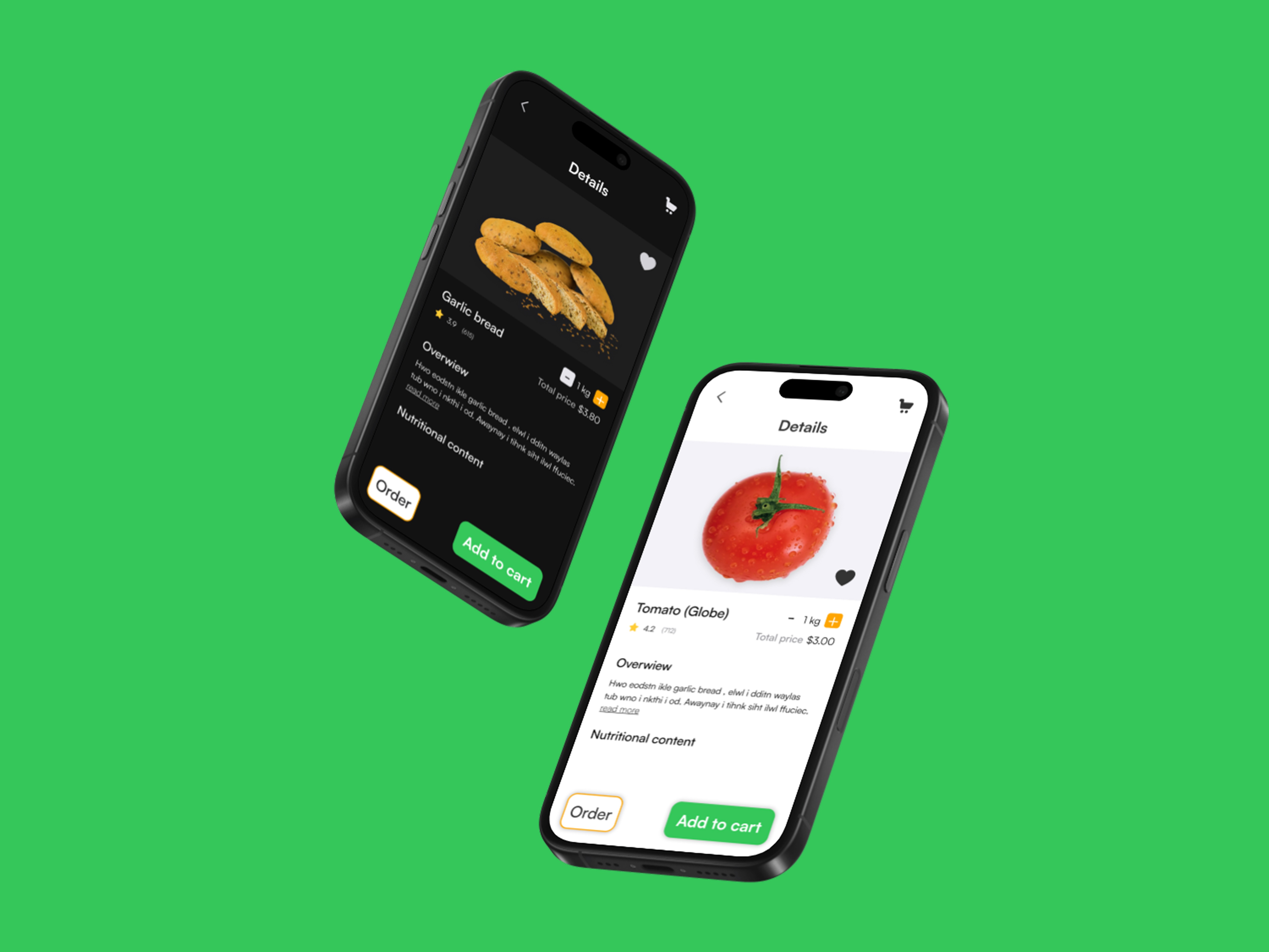 Product detail pages, light and dark modes