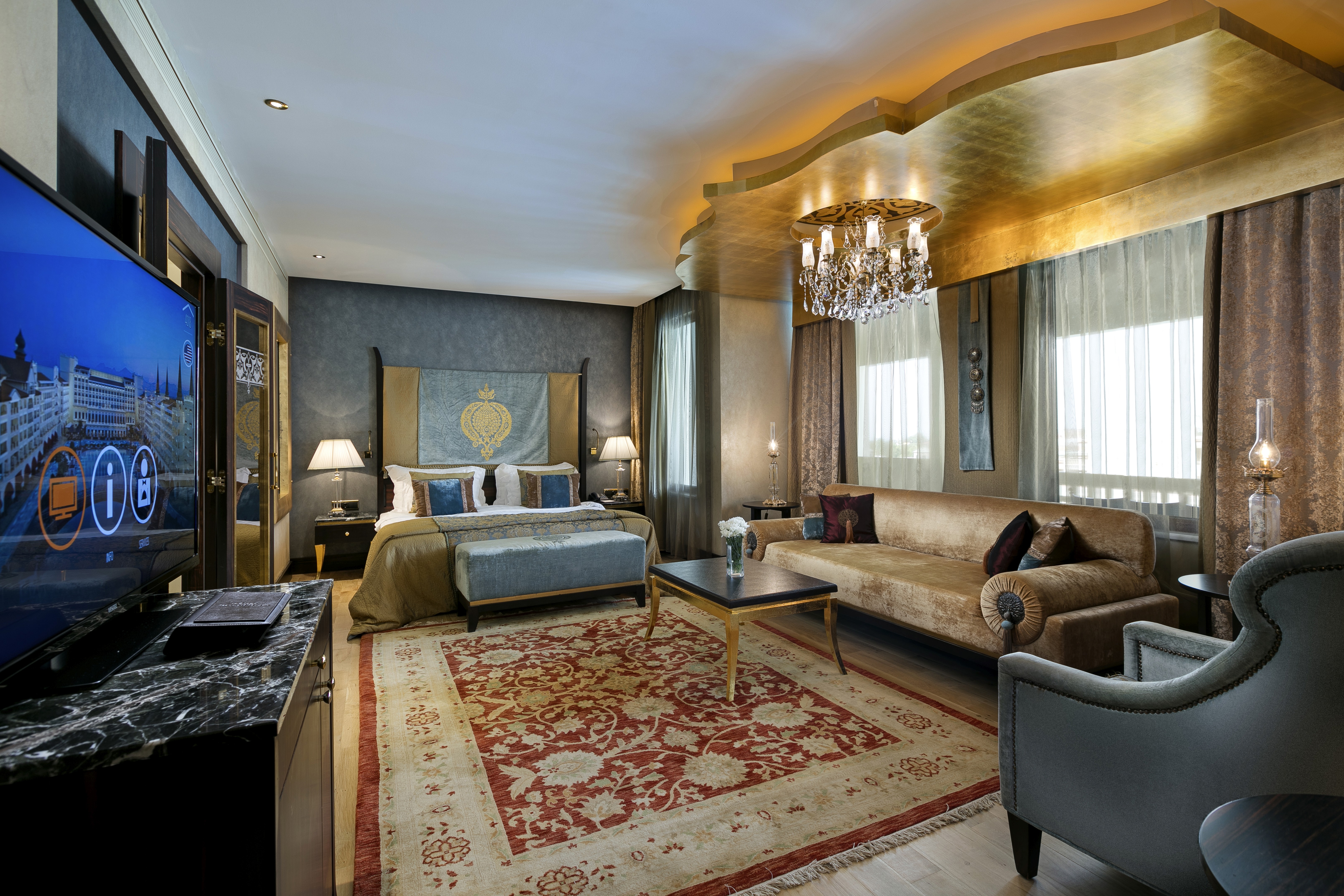 Spacious deluxe room with jacuzzi, comfortable living area, and elegant design.