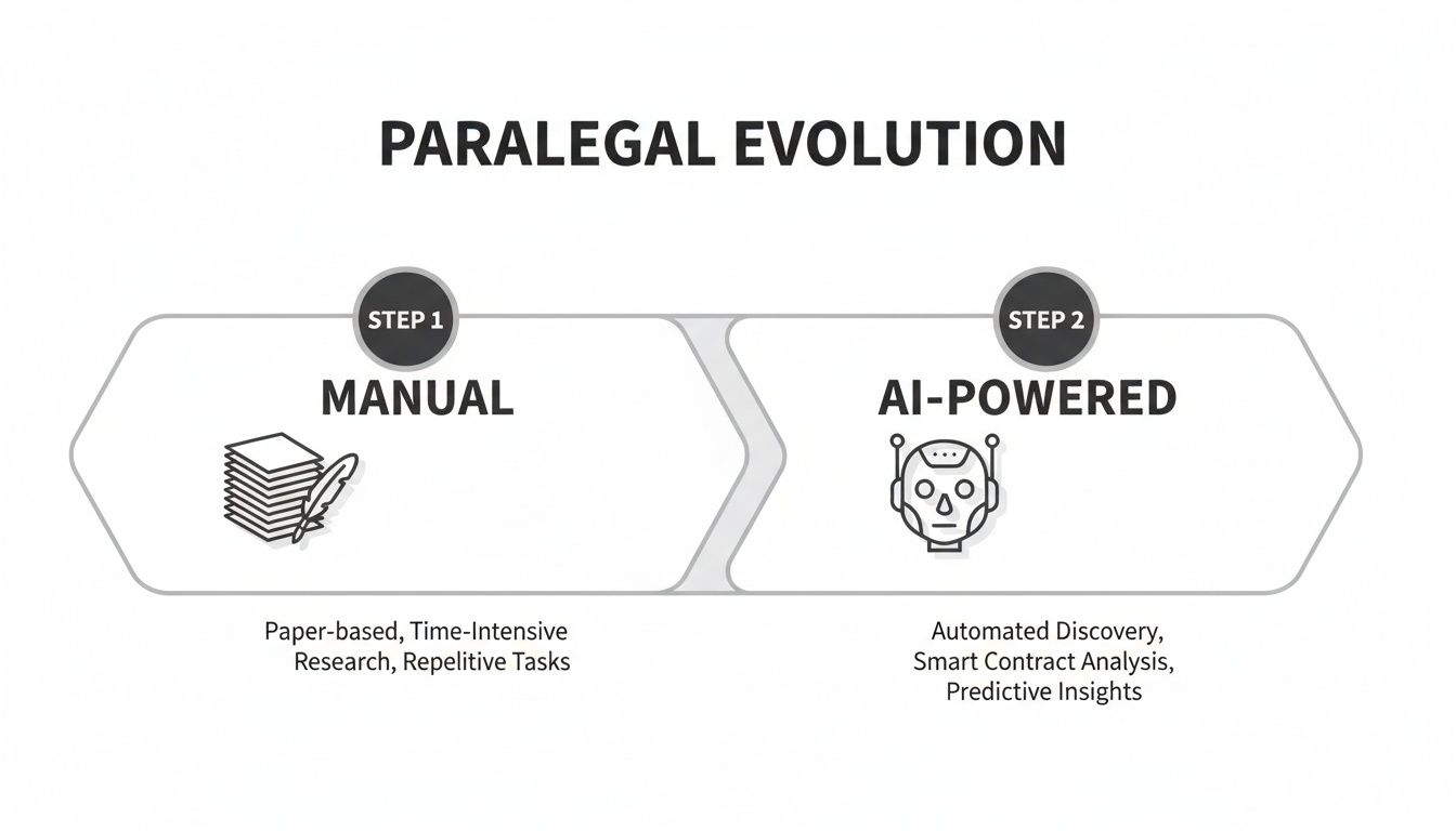 Infographic showing the evolution of paralegal work from manual to AI-powered methods.