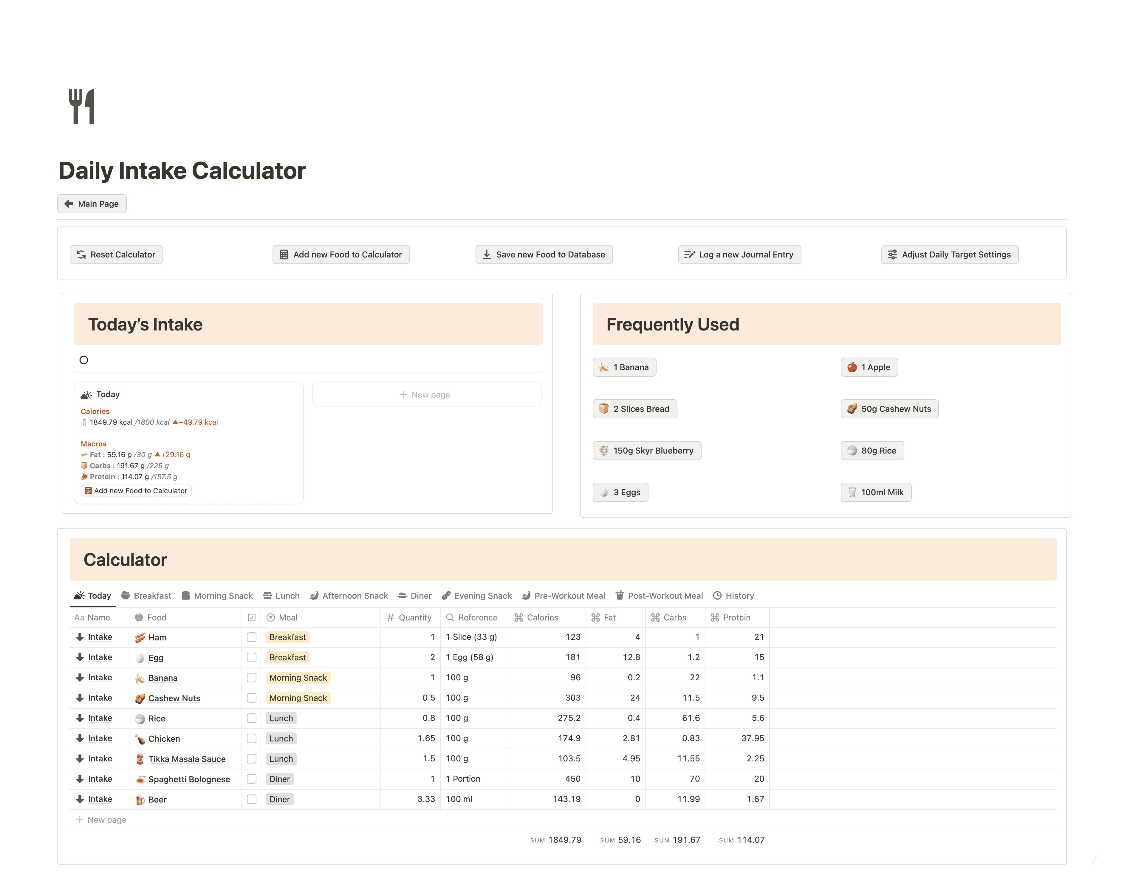 Daily Intake Calculator
