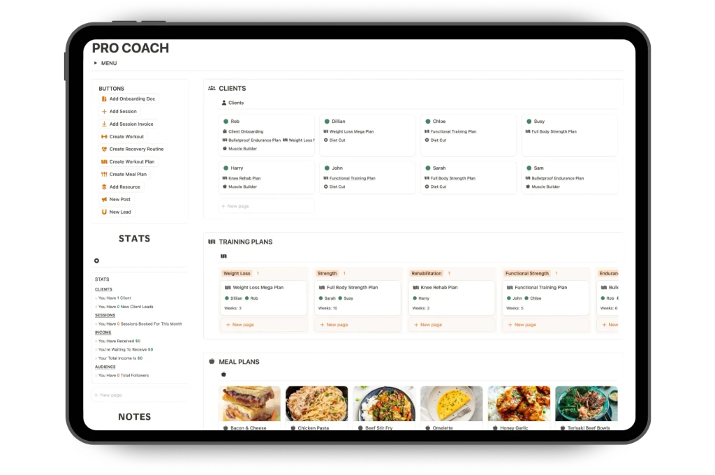 Notion Personal Trainer Template