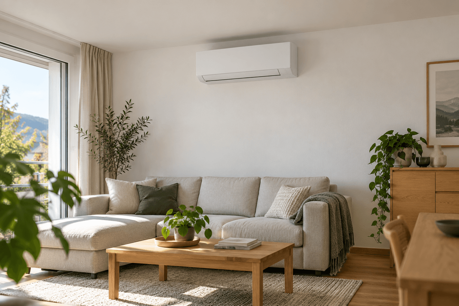 Klimaanlage in einer hellen Wohnung – KI-Symbolbild
