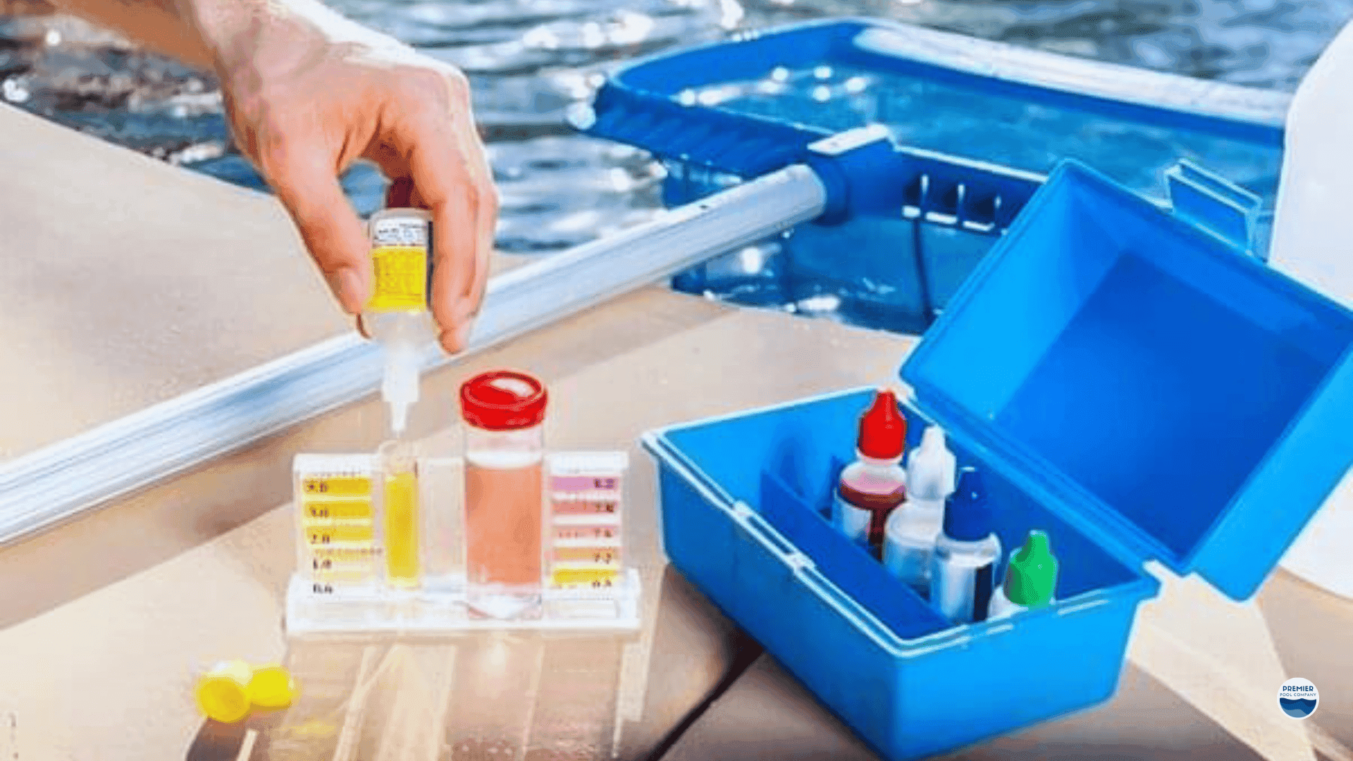 Pool maintenance practices including water testing and cleaning to extend liner life