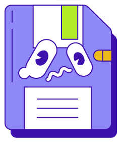 An emoji style sticker of a floppy disk