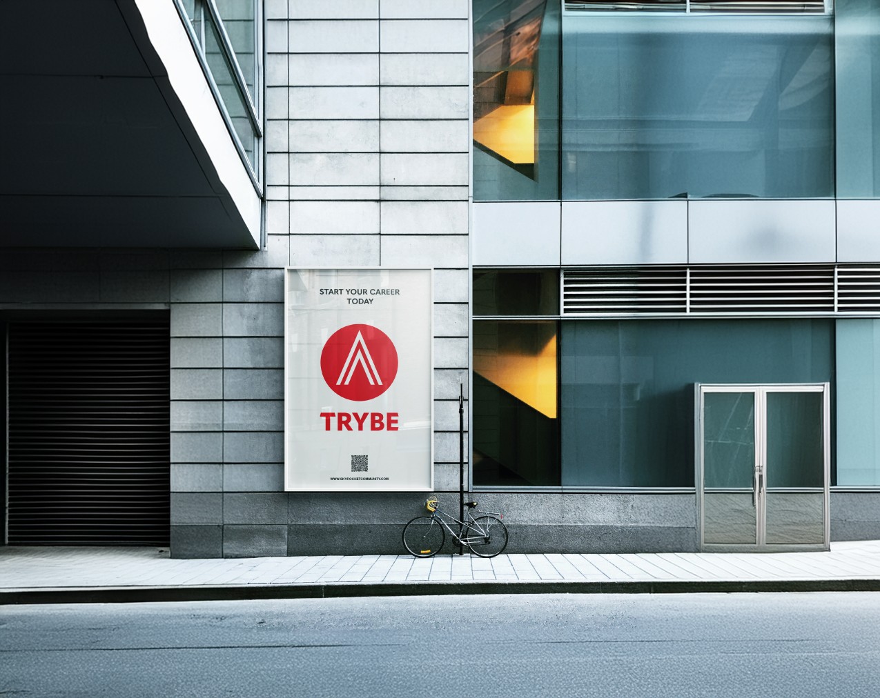 image of building with advertising poster of trybe recruitment