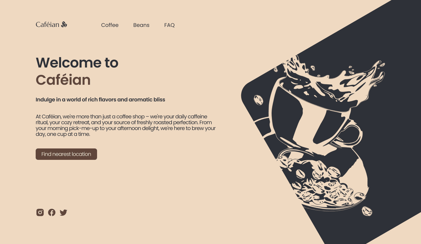 Landing page for a fictional coffee shop