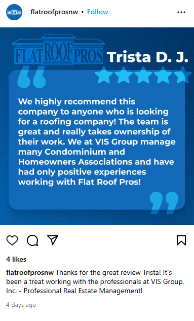 instagram post of a roofing company