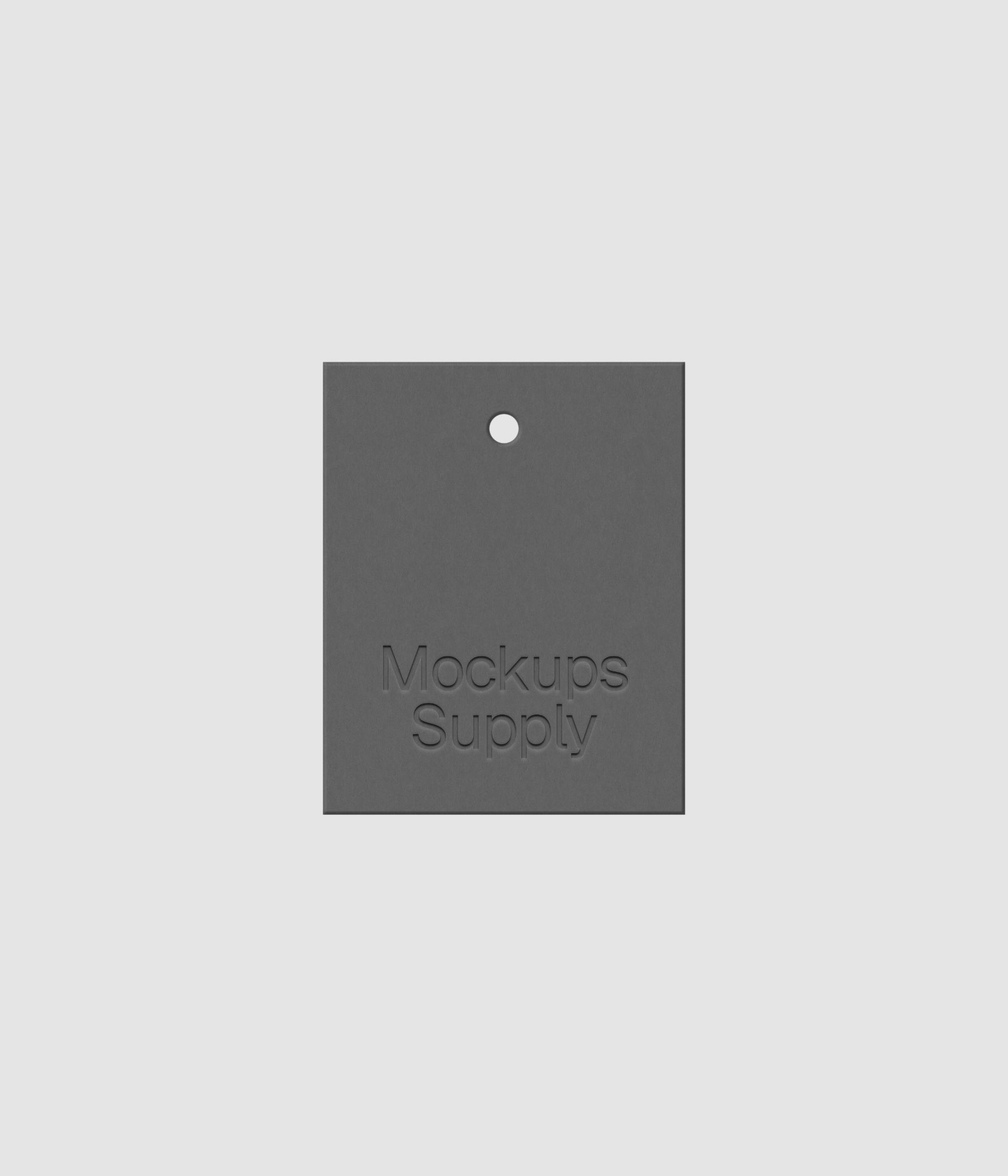 Gray 4x5 hang tag mockup on white background with debossed logo effect and soft shadow depth for Photoshop download psd