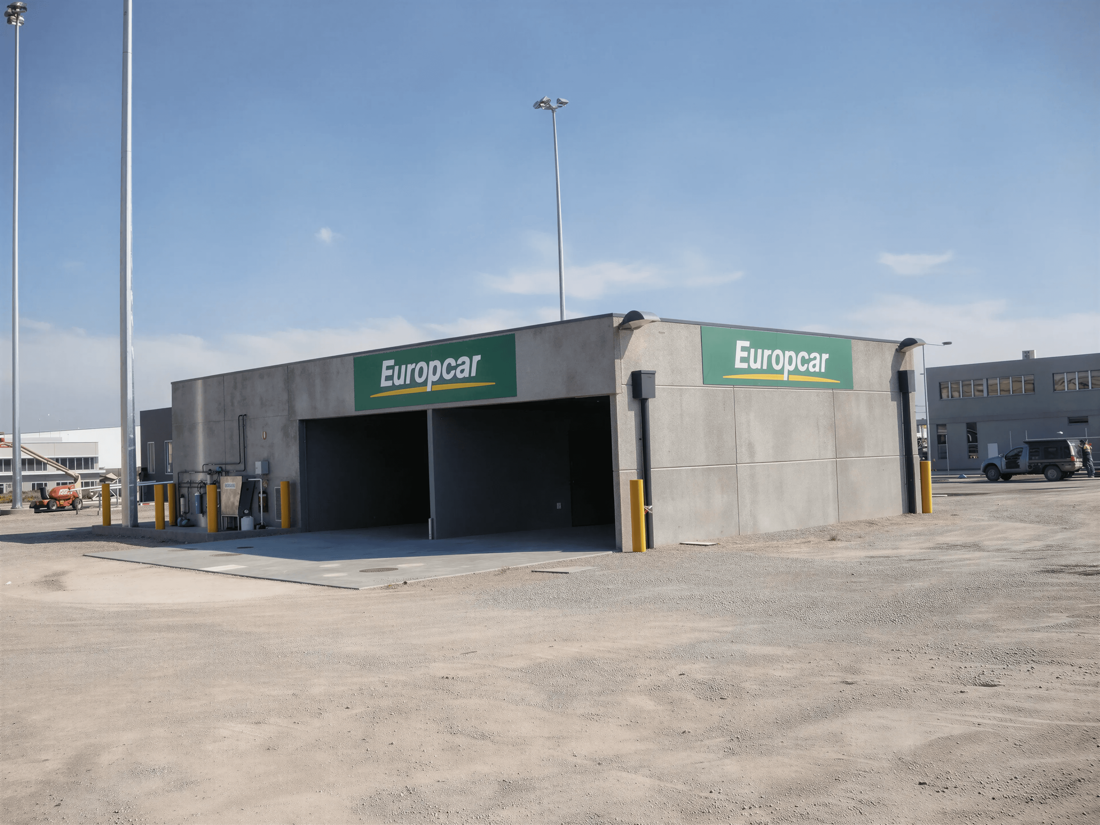Europcar commercial turnaround facility with vehicle processing bays at Melbourne Airport, Tullamarine