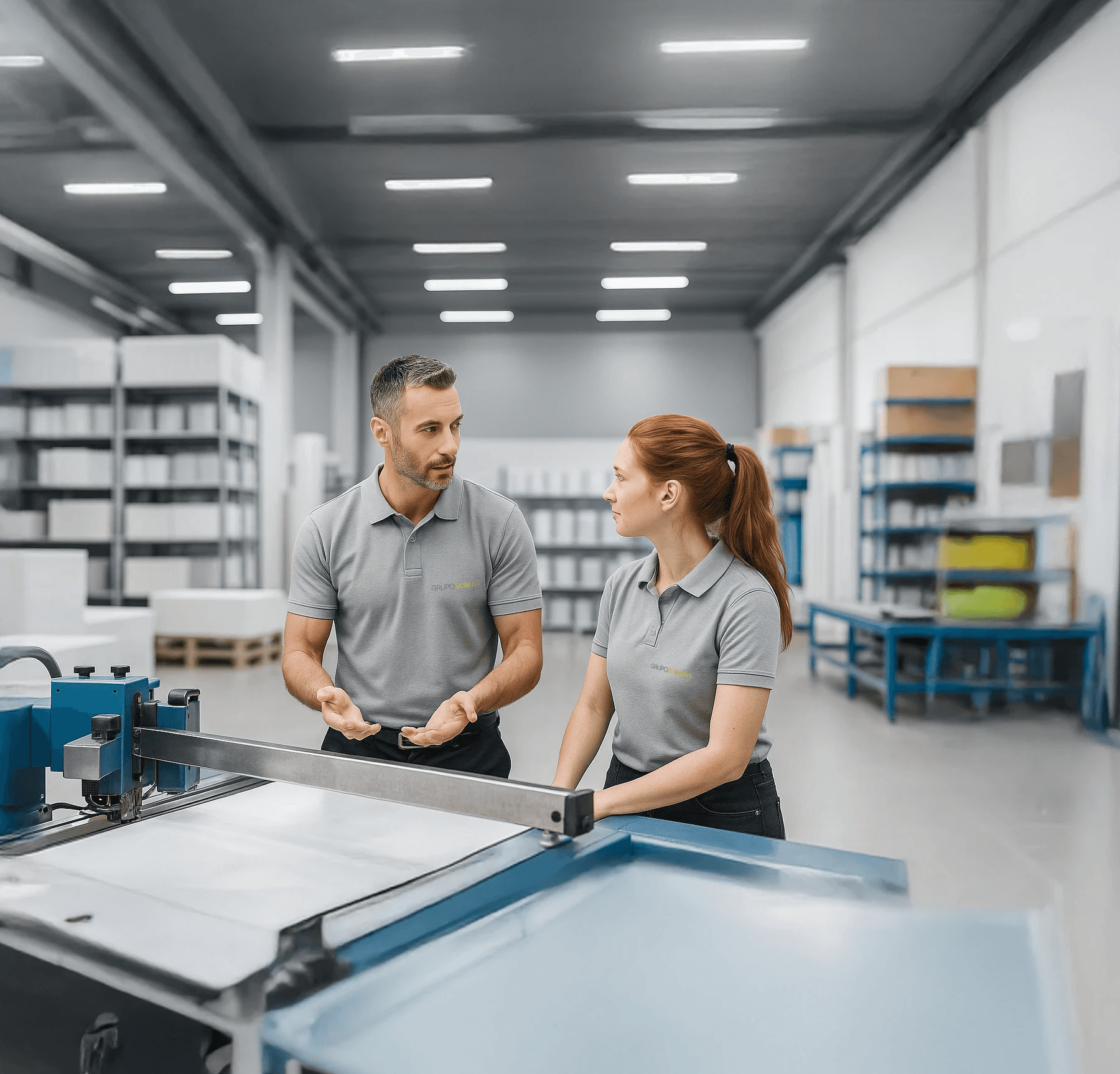 Team members in an office setting having a discussion, representing clear communication throughout the project process.