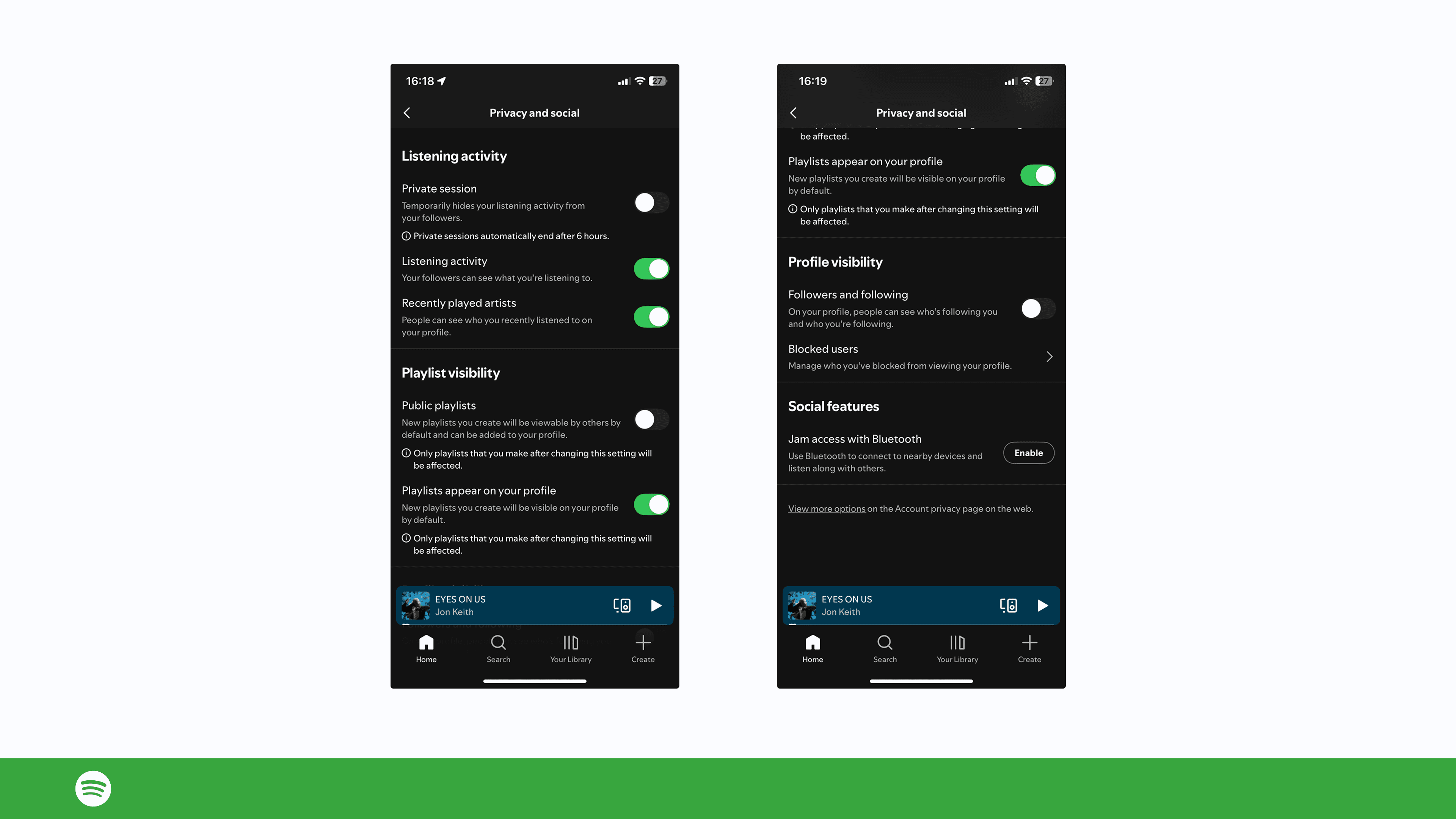Image shots showing Spotify privacy settings (Source: Spotify app)