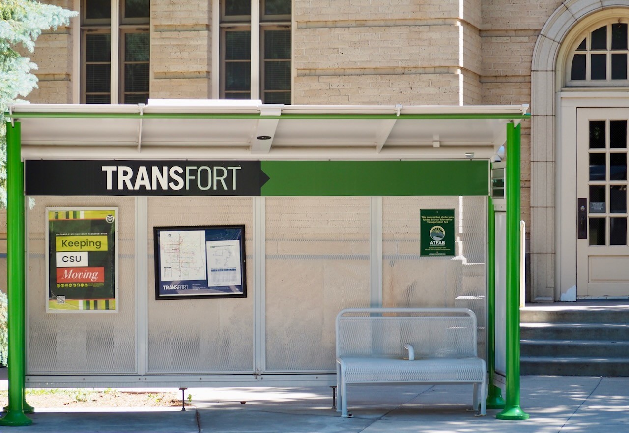 A transit stop along a street in the Campus Area.