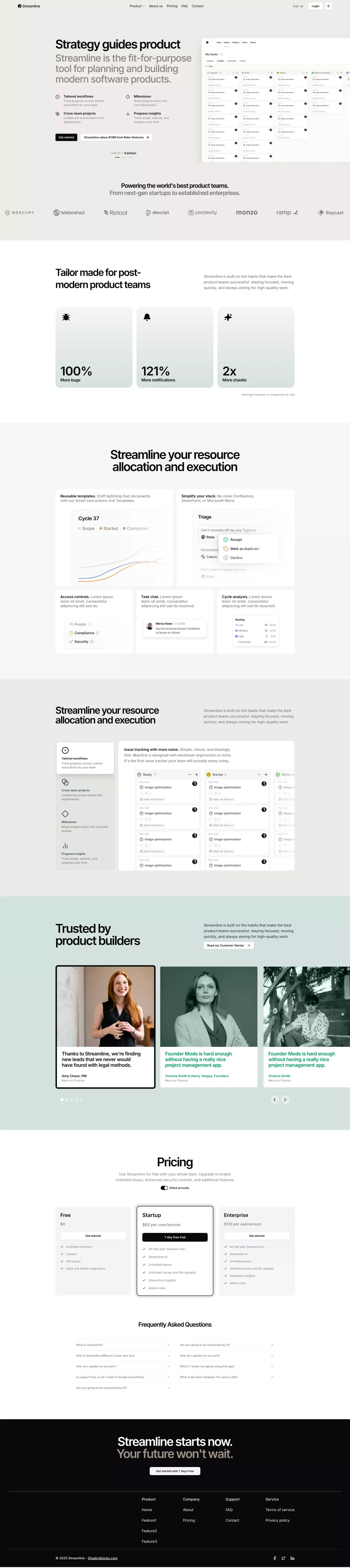 Streamline - Modern Next.js Template landing page screenshot showcasing Tech design