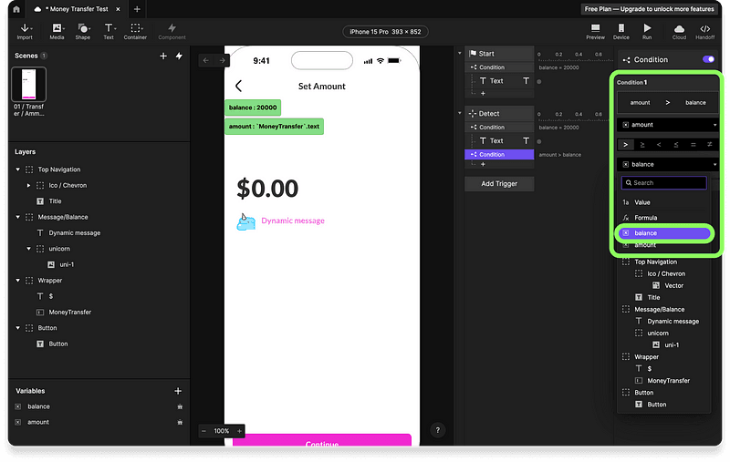 Using conditions and variables in ProtoPie