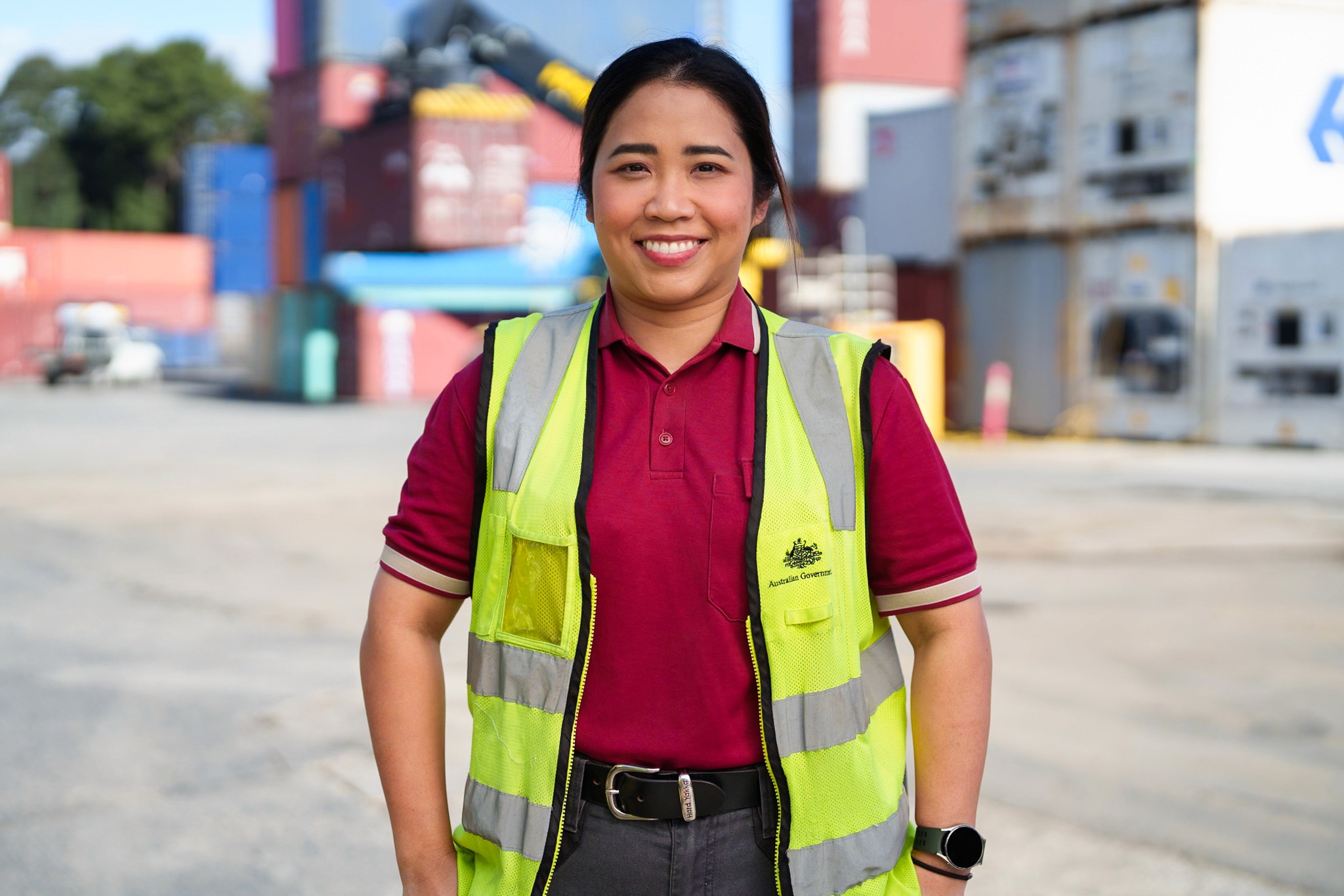 A woman inspects cargo