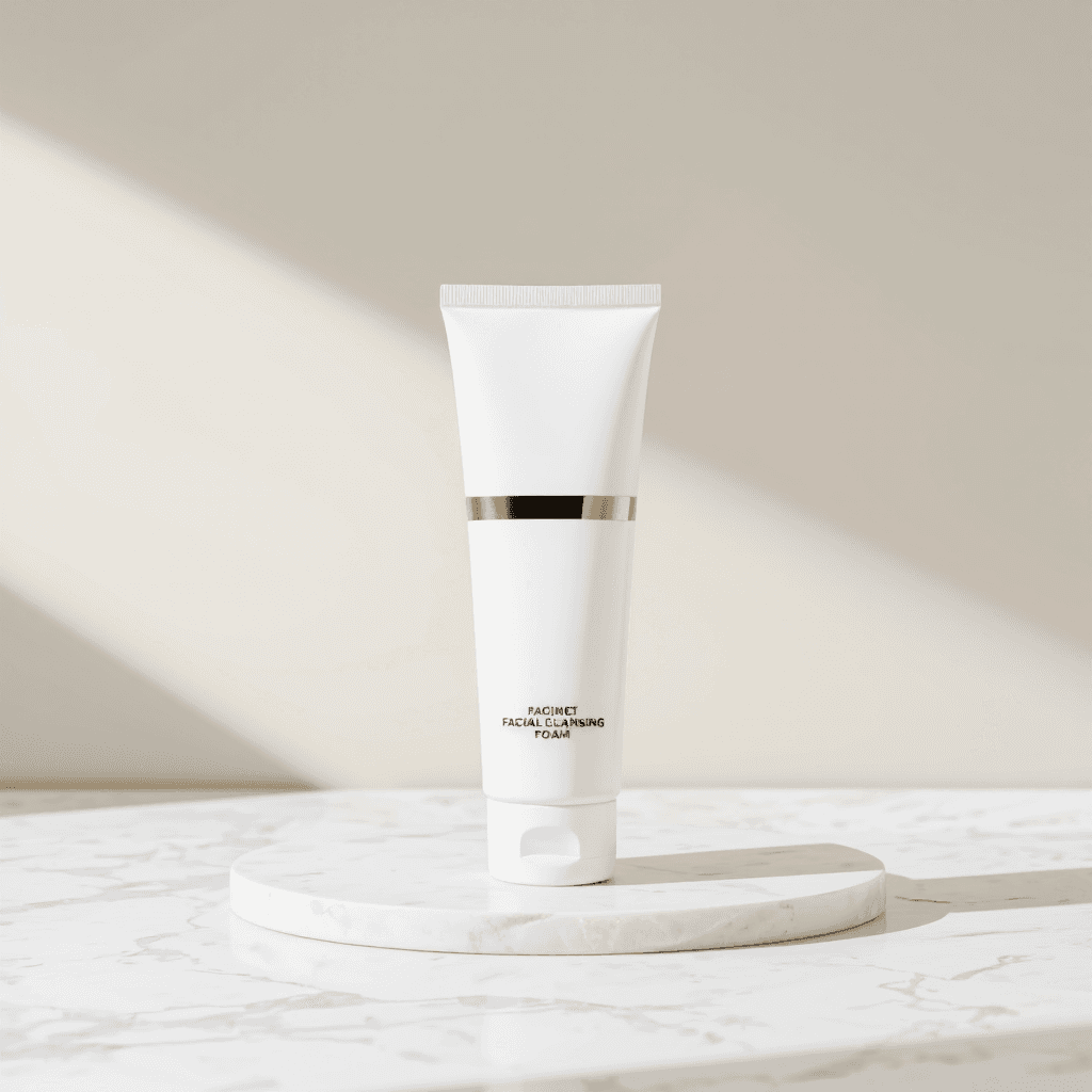 product photography of a tube of facial cleansing foam