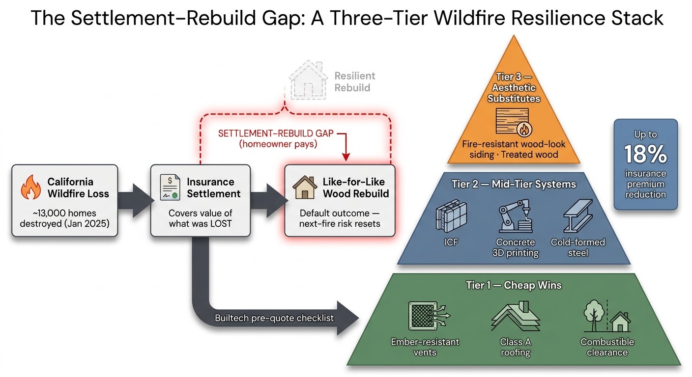 The Settlement-Rebuild Gap - A Three-Tier Wildfire Resilience Stack