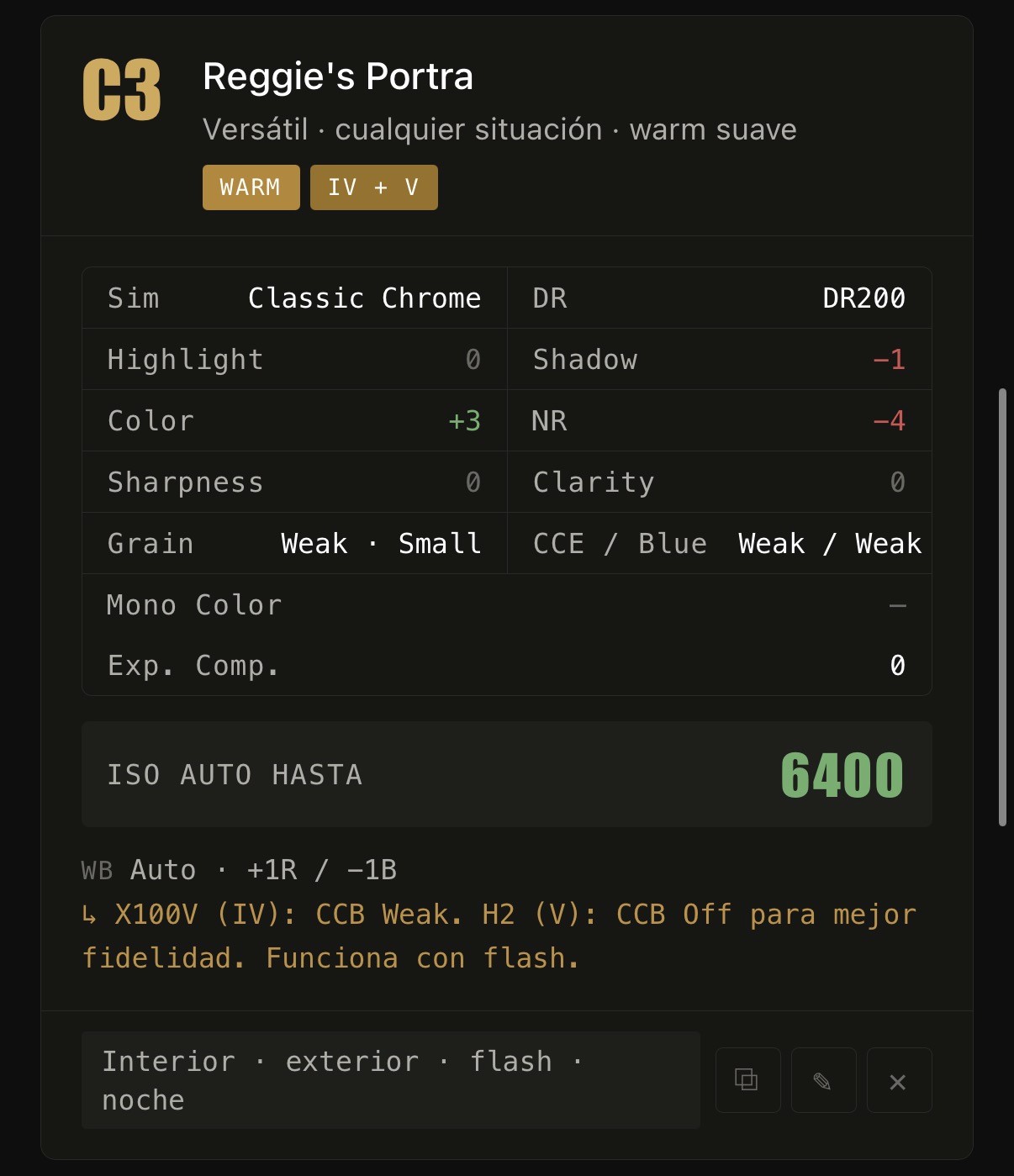 Ficha de la receta Reggie's Portra en C3 en mi app de recetas