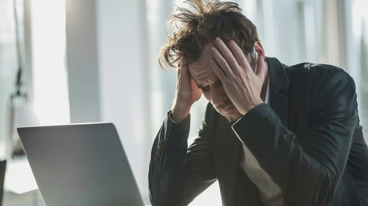 Stressed out man sitting next to his computer