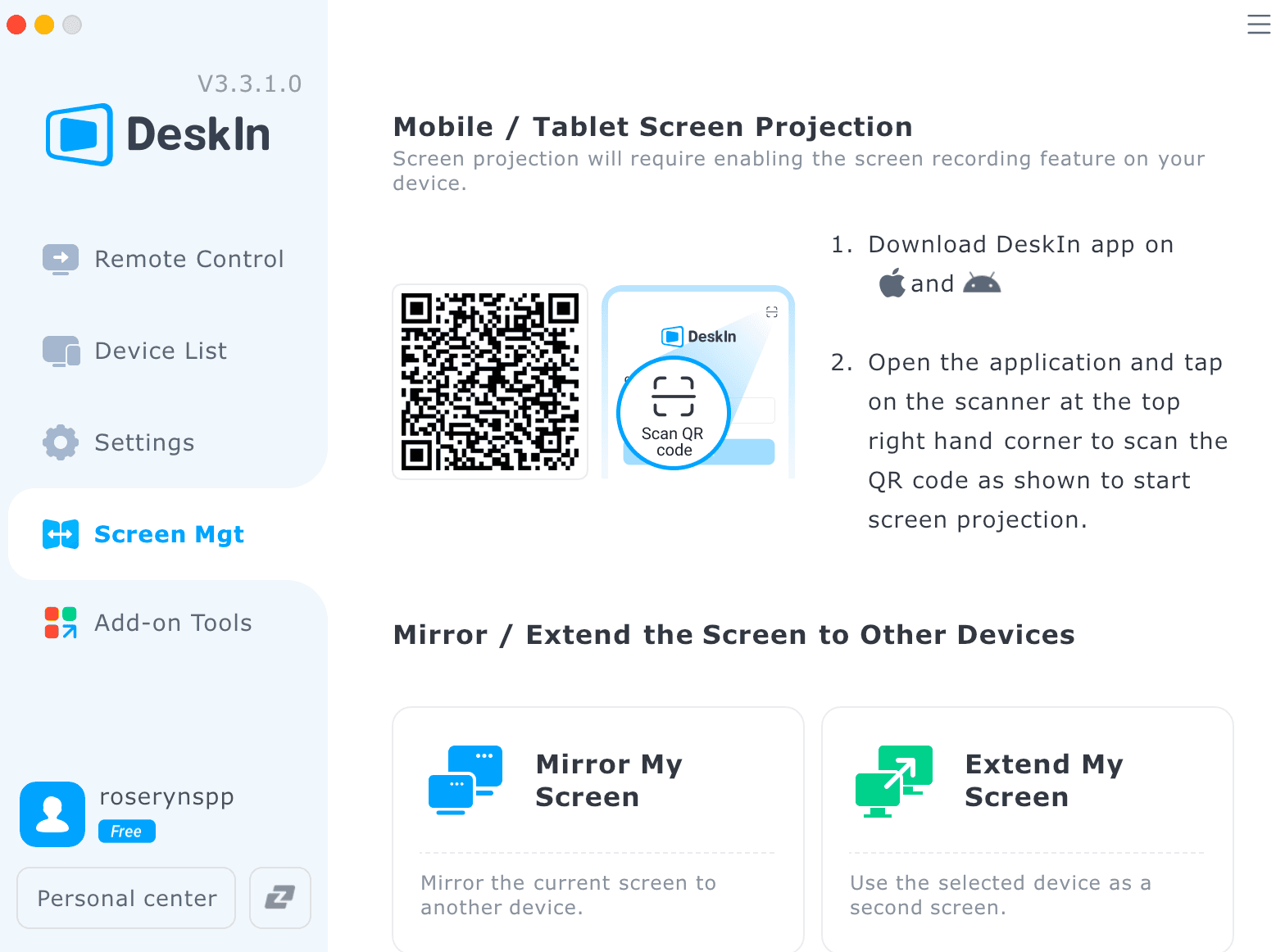 DeskIn extend screen set up