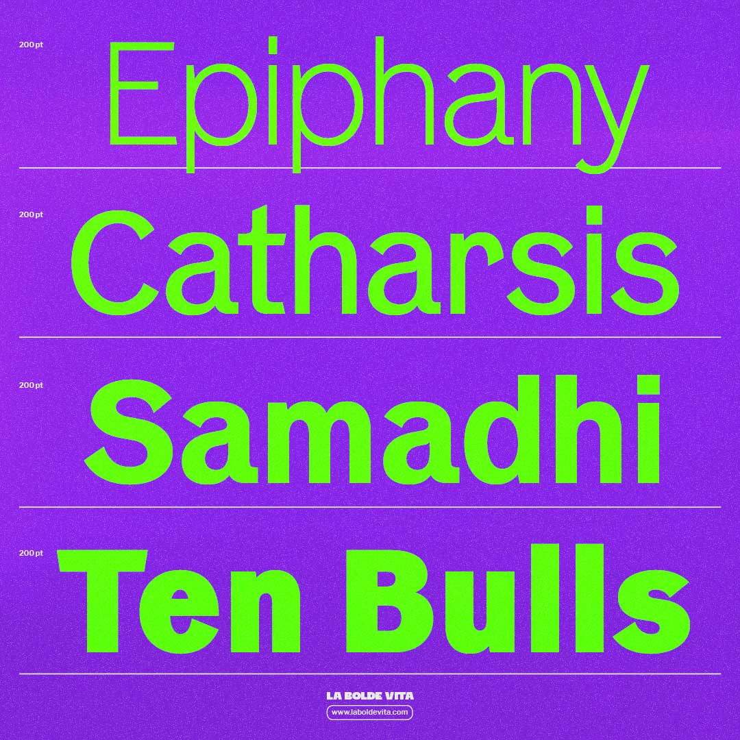 green sample words set in Neptun Nord on a vivid purple background