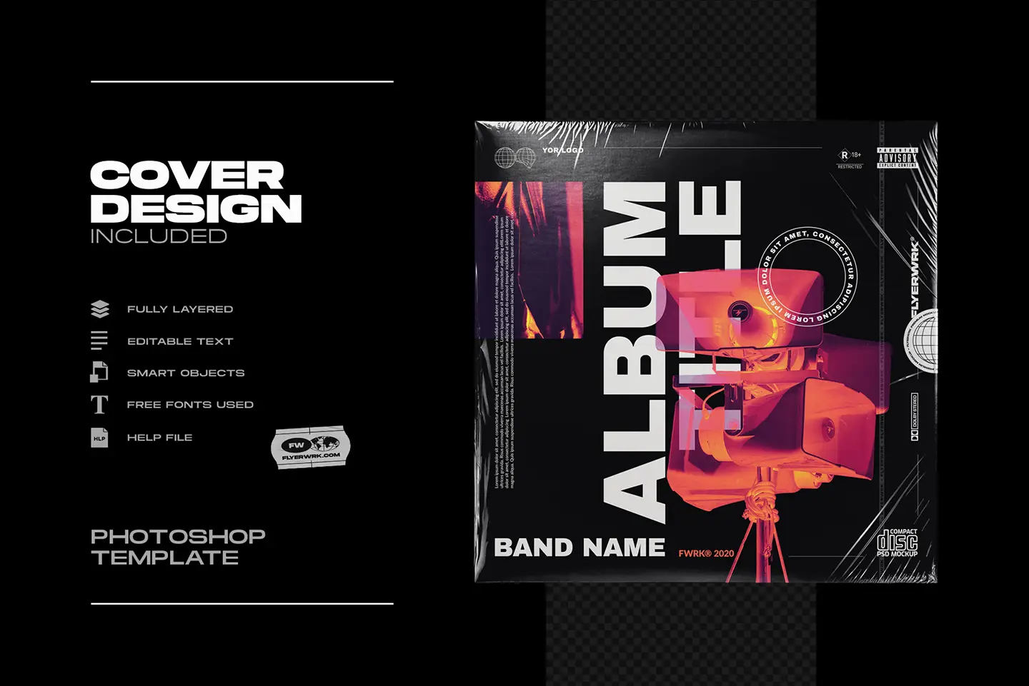 CD sleeve mockup album cover design template with editable text and artwork