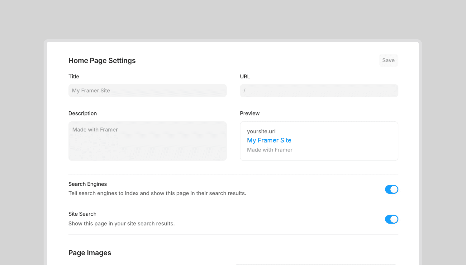 Framer's SEO settings
