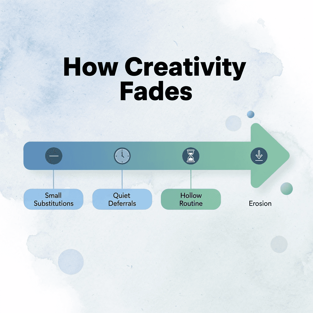 Arrow progression showing the stages of creative neglect