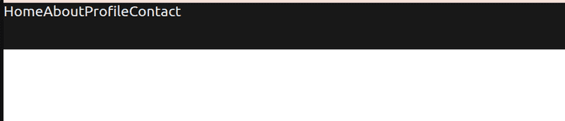 webpage in browser showing white text that reads 'HomeAboutProfileContact' and a black header banner