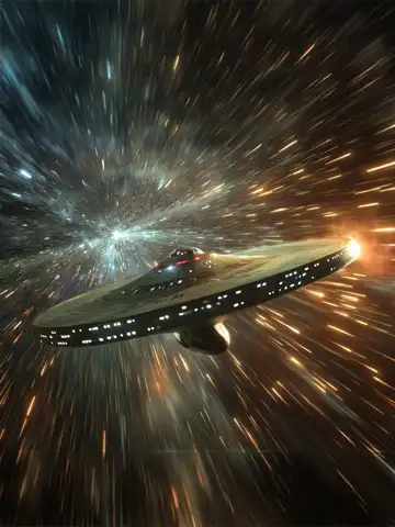 Spaceship streaking through space at light speed