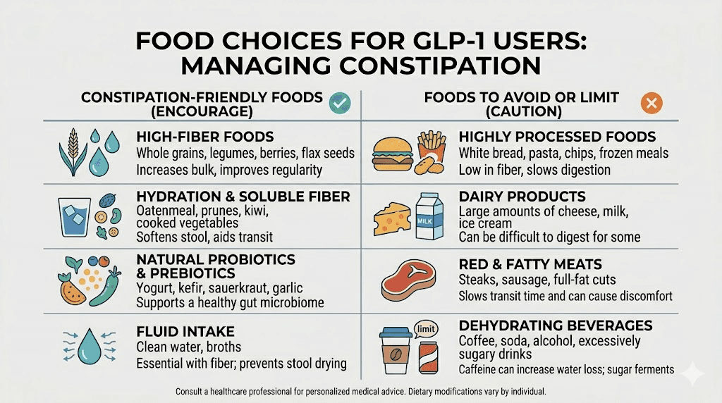 Best and worst foods for GLP-1 constipation relief comparison