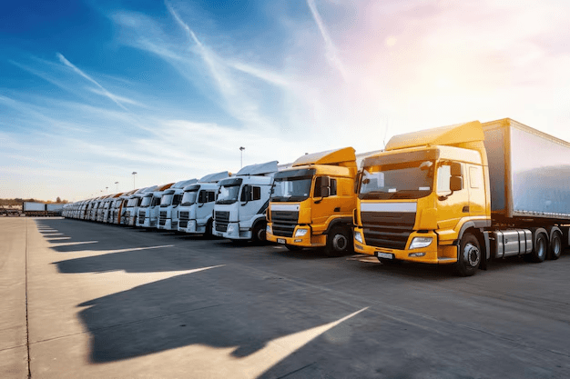 Empty highway with parked trucks illustrating the truck driver shortage issue.