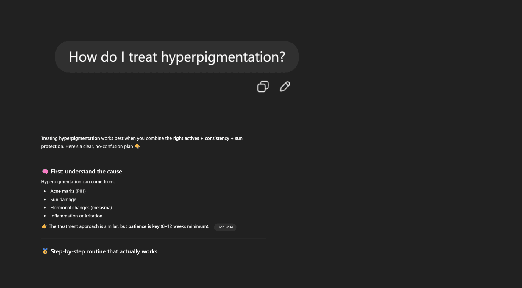 Informational AI search query where an e-commerce brand appears as a trusted source through GEO