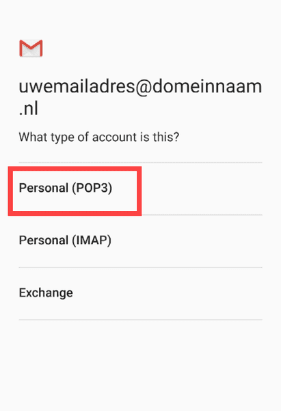 Schermafbeelding: Inkomende mailserver instellen (IMAP) (E-mail instellen op Android)