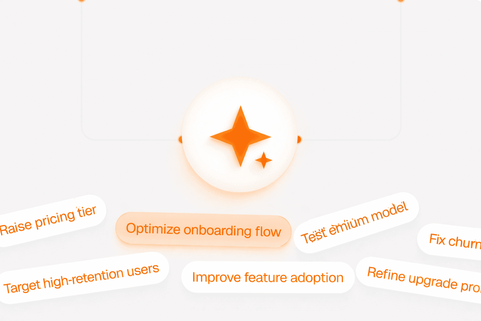 AI suggesting actions like "Optimize onboarding flow" and "Raise pricing tier" based on user data.