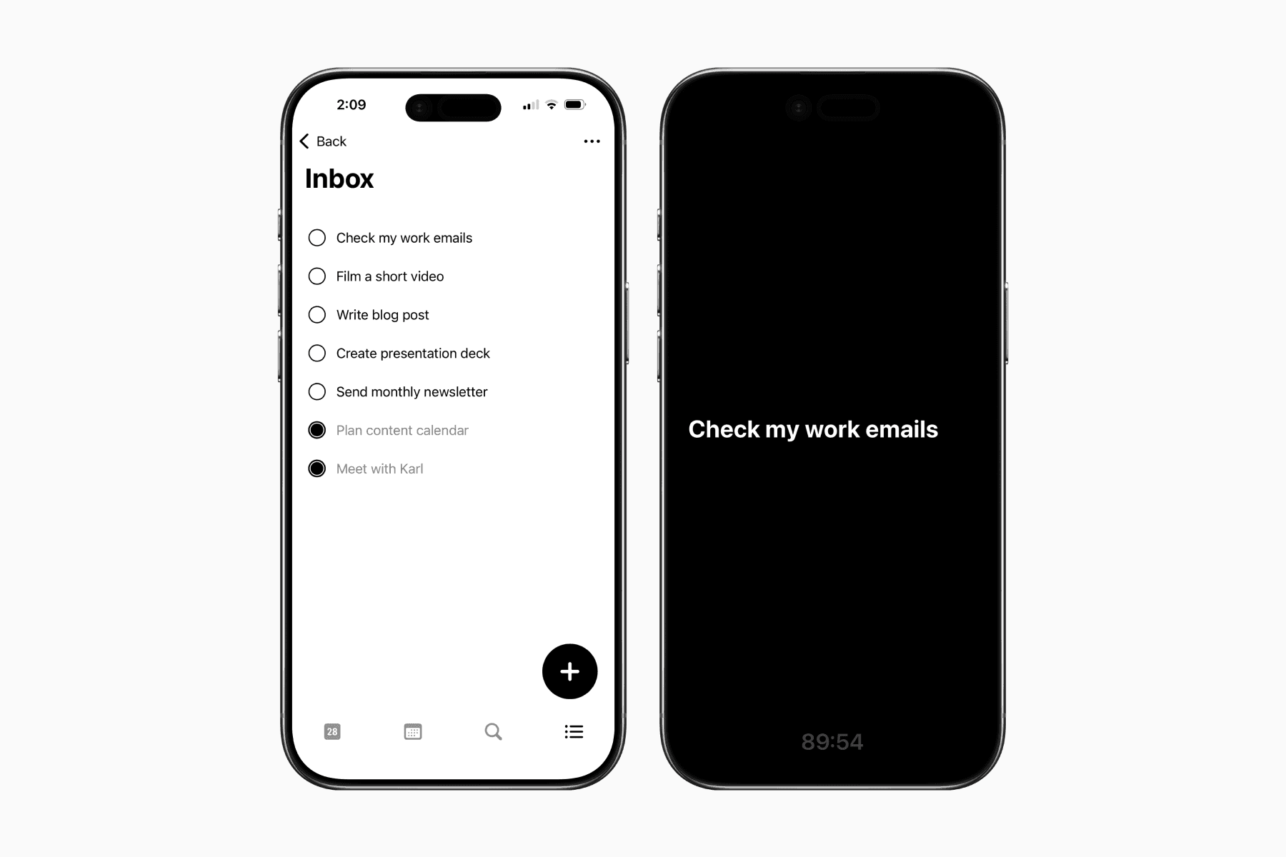 2 phone screens of the SyncTasks to-do list app