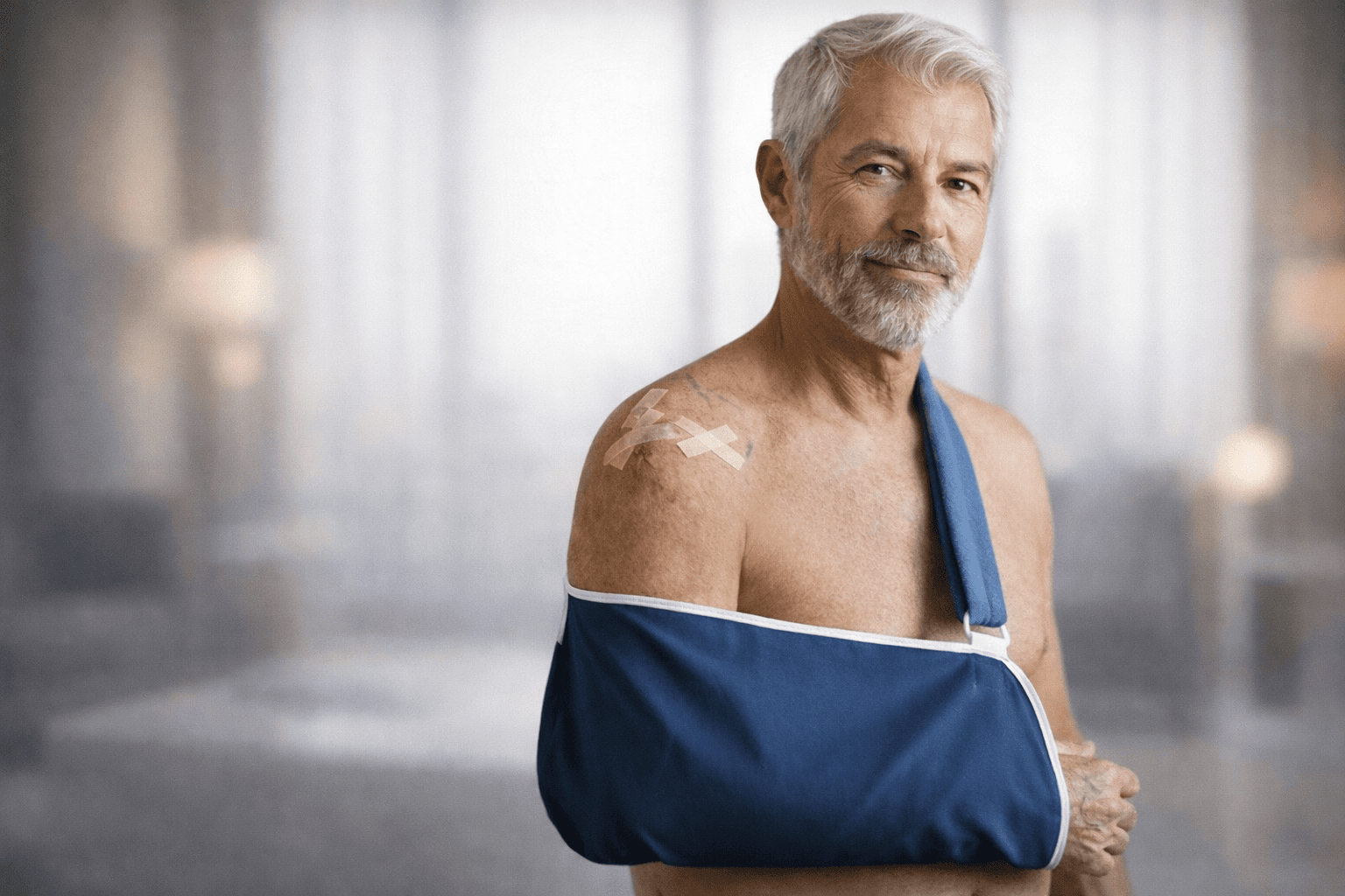 Handsome older man after rotator cuff repair