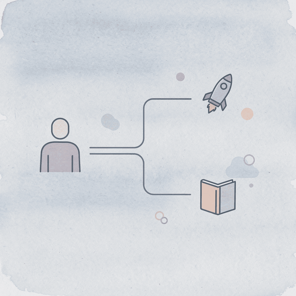  Icon showing a child's path splitting between play and structured busyness