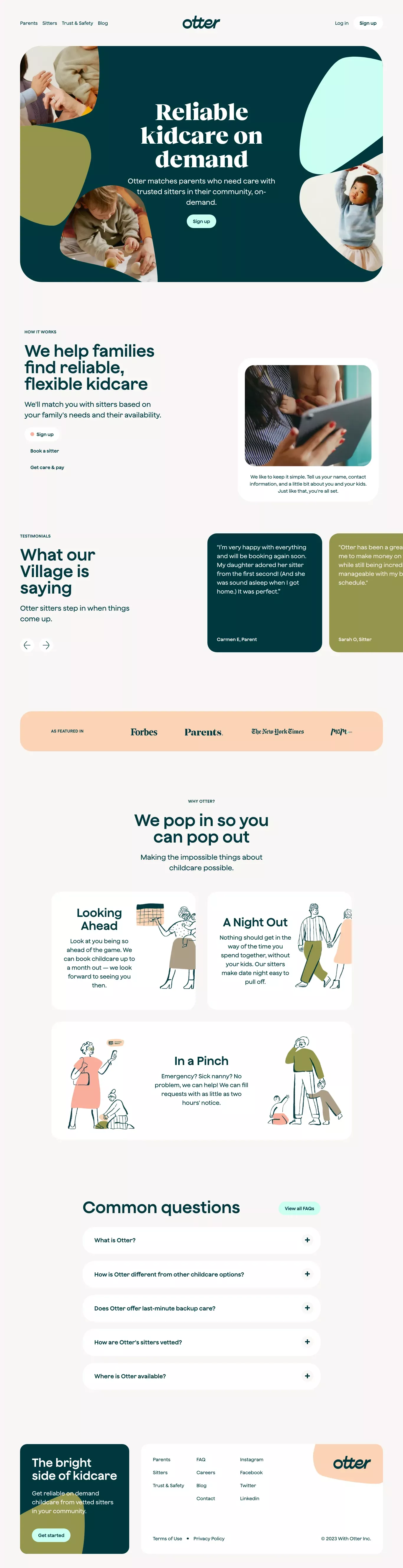 Otter landing page screenshot showcasing Local Business and Kids design