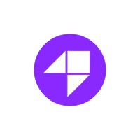 Purple circle with abstract white geometric shapes inside.