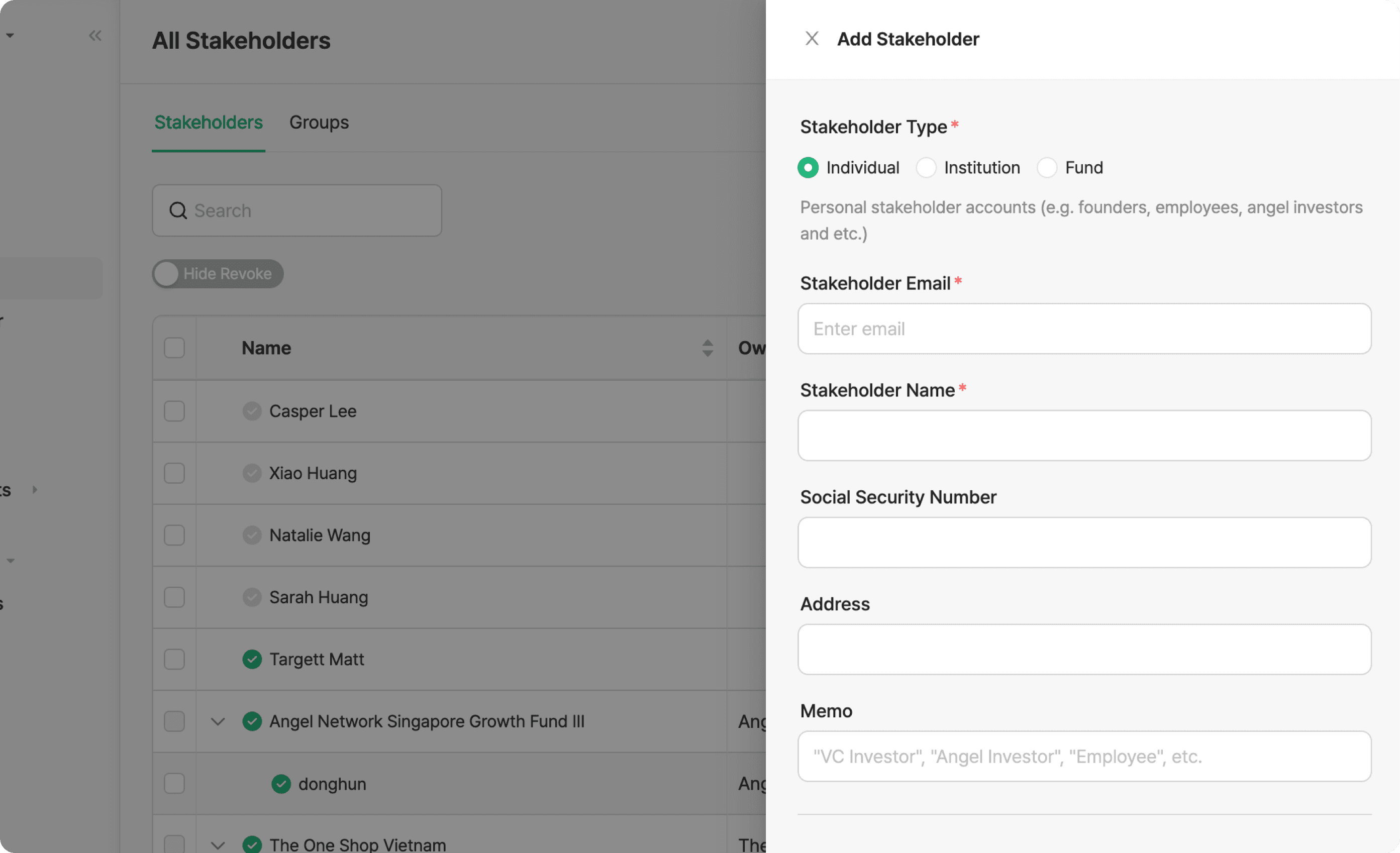 Input stakeholder information