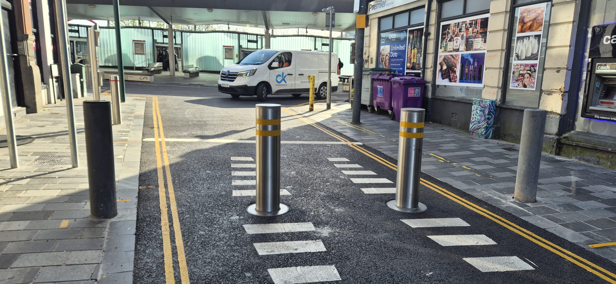 Bollard site with bollards in up position