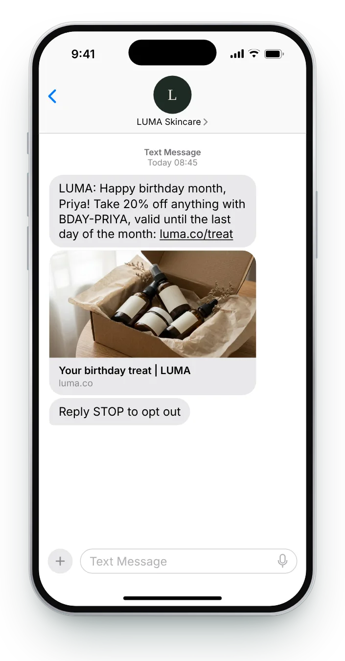 A code that lasts the whole month birthday text on an iPhone