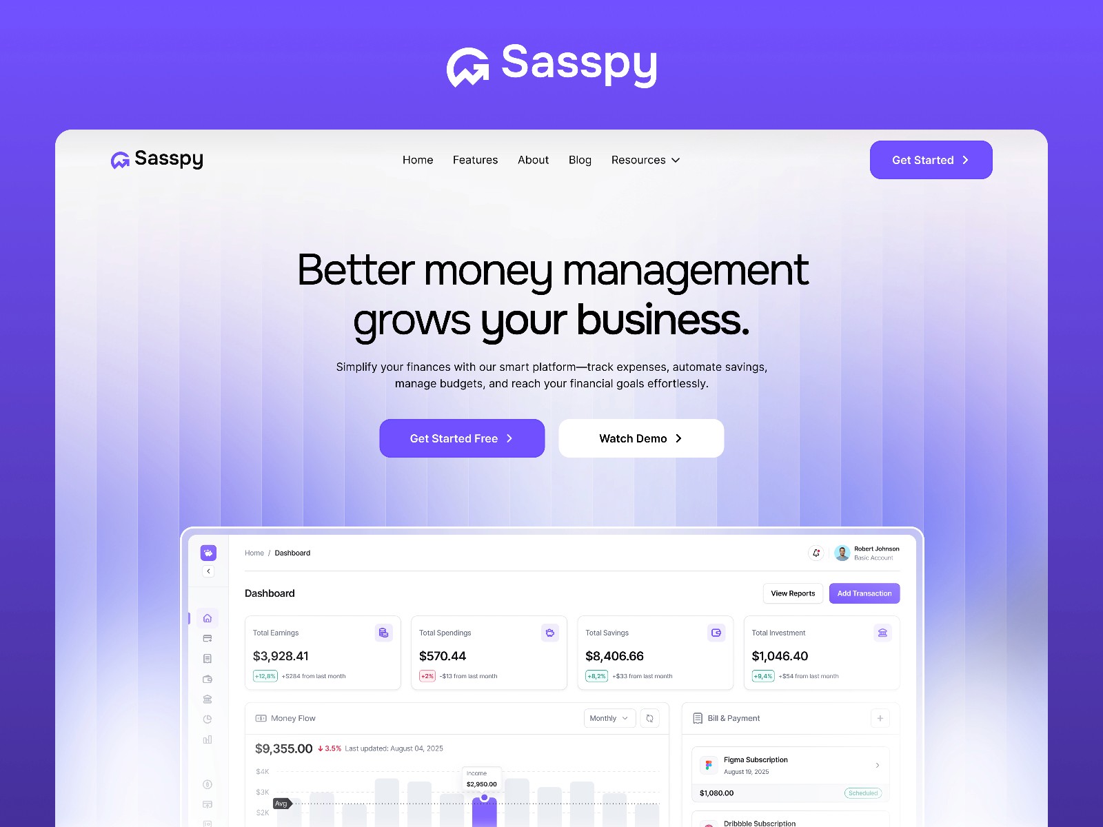 Sasspy — 黑白极简现代金融科技网站设计灵感
